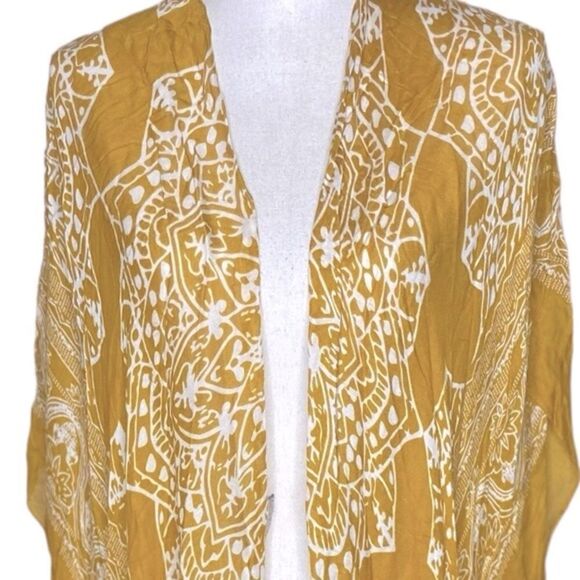 Woven Heart Wm’s Sz OSFM Mustard Yellow Kimono Fringe Open Cover Up Cardigan - Picture 2 of 6